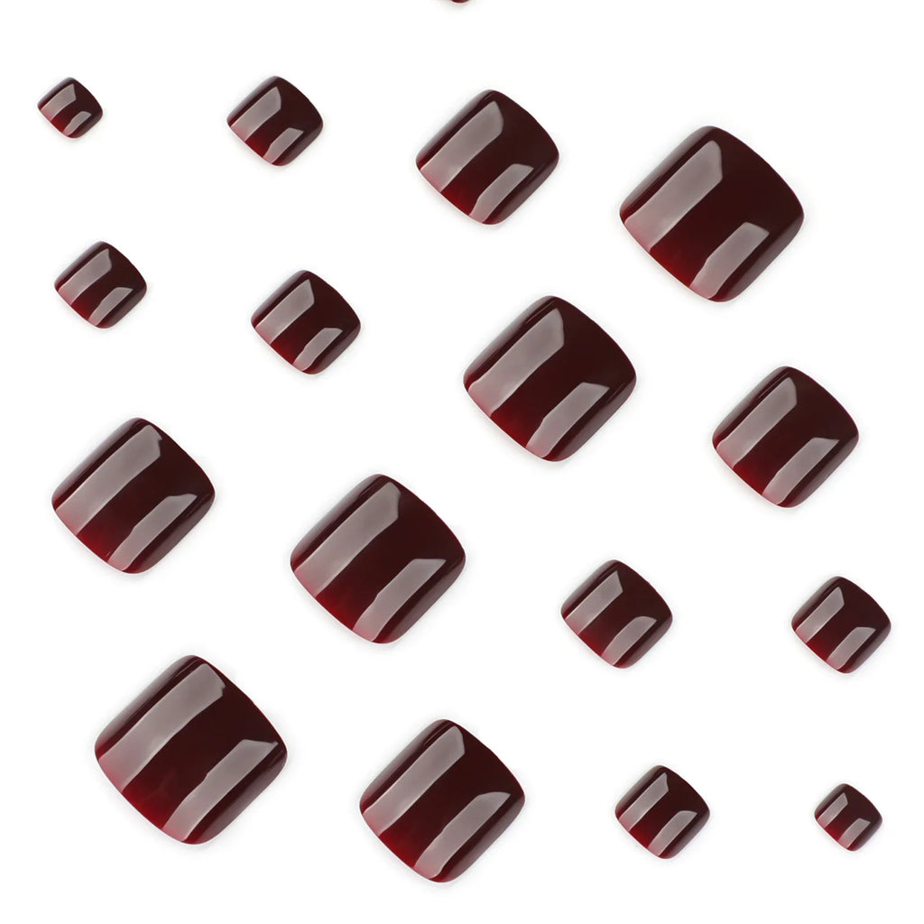 Wine Red Toe Nail Tips Press Toenails Reusable Charming Fake Nails