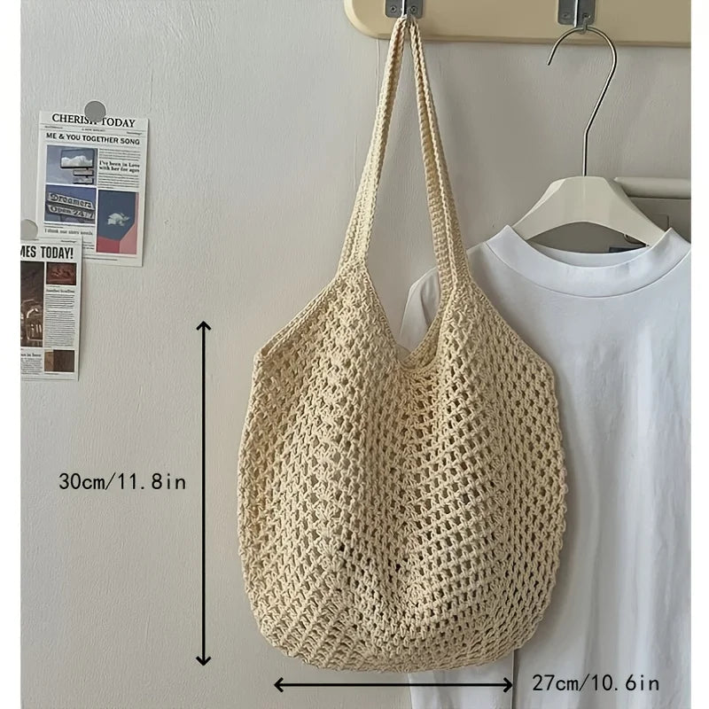 Women's Mesh Beach Tote Bag – Foldable Summer Straw Tote