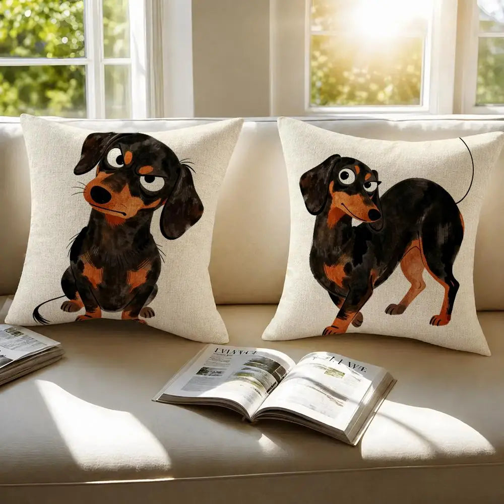 Dachshund Watercolor Linen Cushion Cover | Sofa & Bedroom Décor