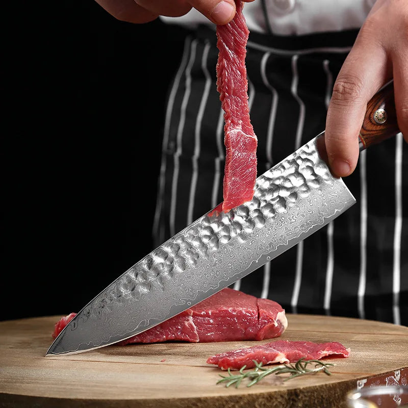 XUAN FENG Damascus Steel Chef Knife – 9" Wood Handle