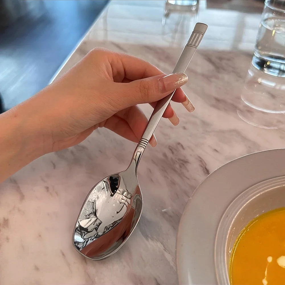 304 Stainless Steel Korean Soup Spoons Squared Head Set of 5