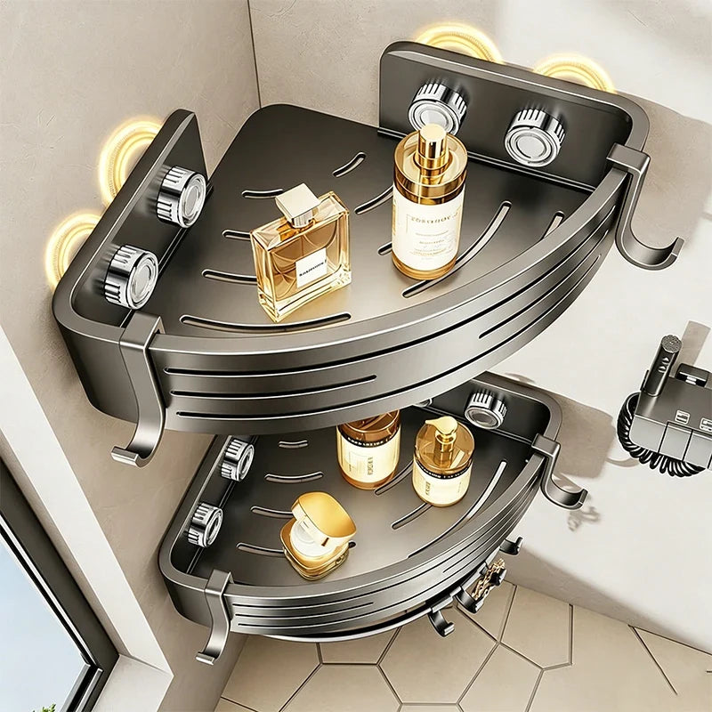 No-Drill Bathroom Corner Shelf | Suction Cup Shampoo Organizer