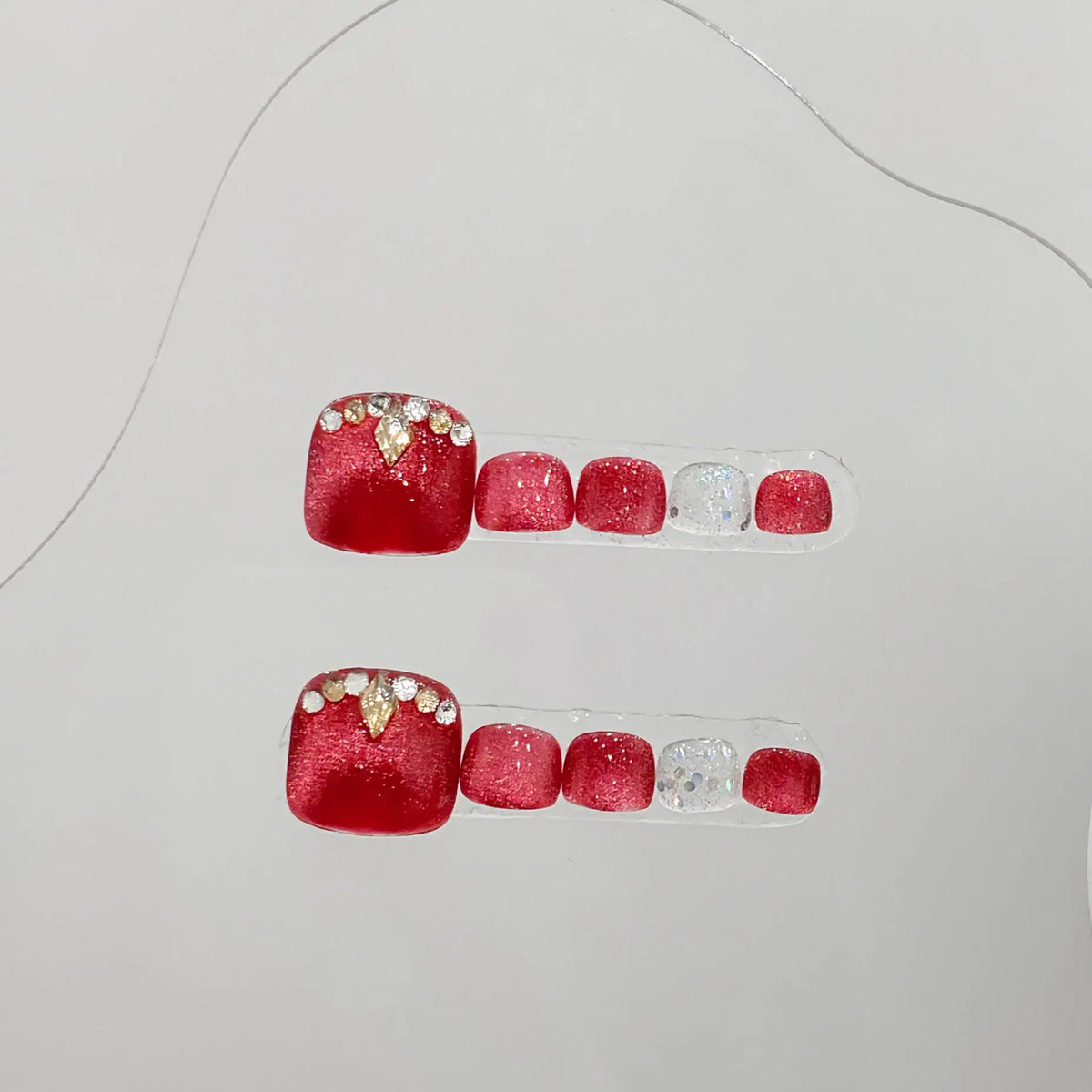 Red Cat Eye Press-On Toenails | Rhinestone Square Tips – YADORNOS