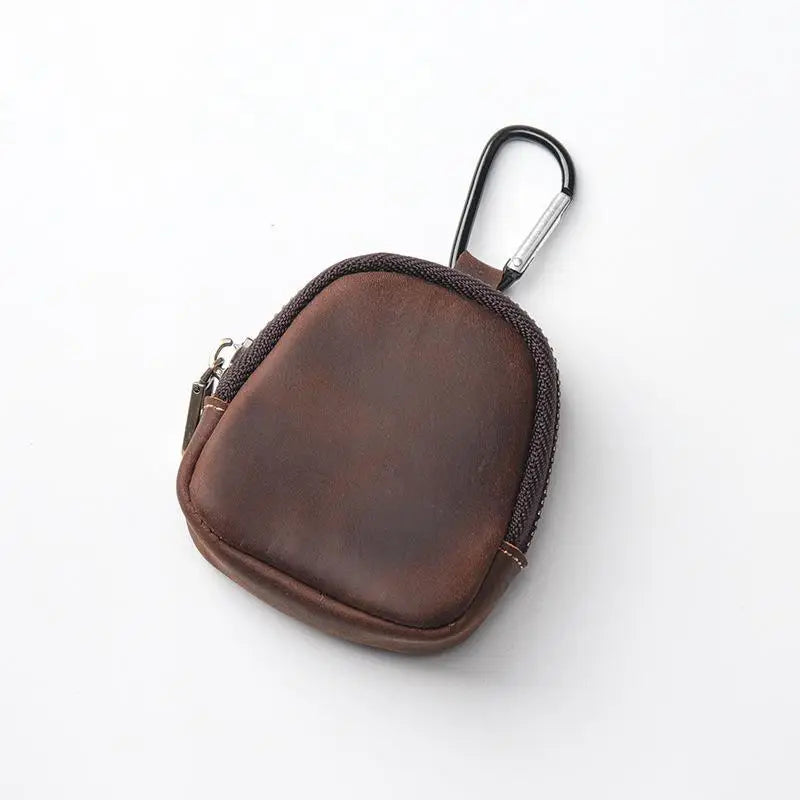 PU Leather Mini Coin Purse with Zipper & Carabiner Keychain