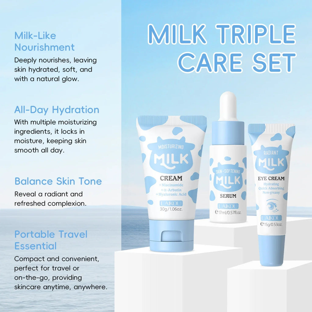 LAIKOU Milk Skincare Set – Niacinamide, Hyaluronic Acid, 3pcs