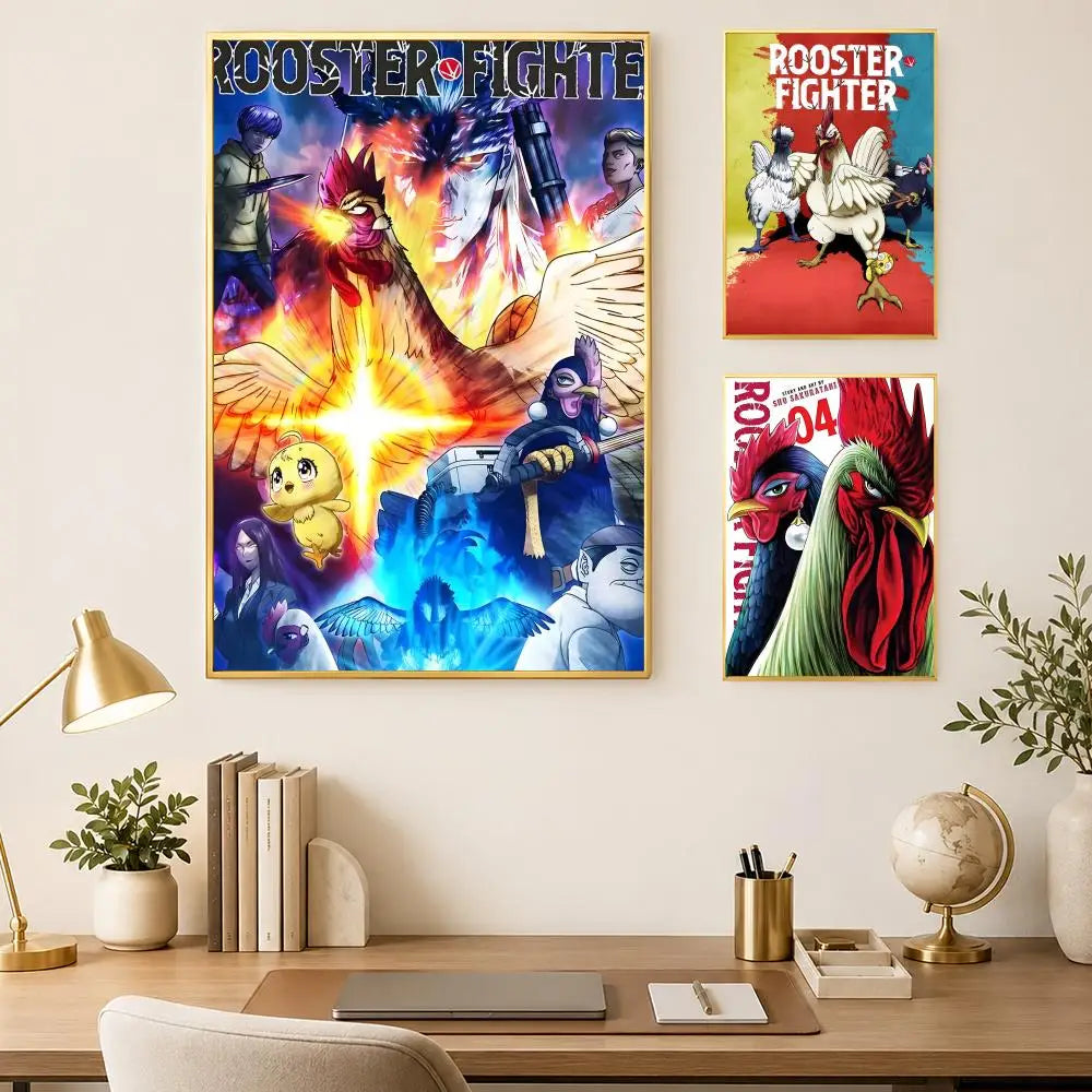 Anime Rooster Fighter HD PVC Self-Stick Wall Art Poster