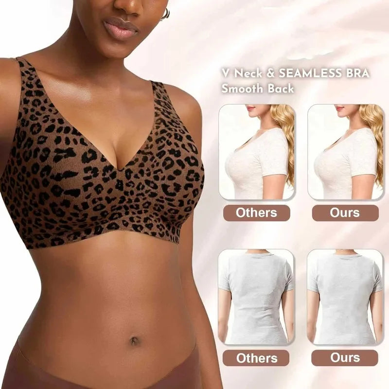 Leopard Print Wireless Bra – Seamless, Wire-Free, Full Cup
