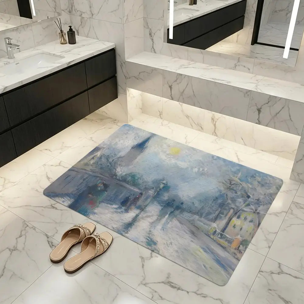Diatomite Bath Mat – Anti-Slip, Quick Dry, Pissarro Art Design
