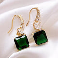 Huitan Green CZ Gold Drop Earrings – Geometric Fashion Jewelry