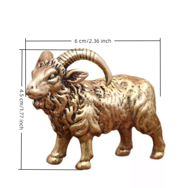 Brass Goat Figurine | Copper Desktop Ornament & Home Decor