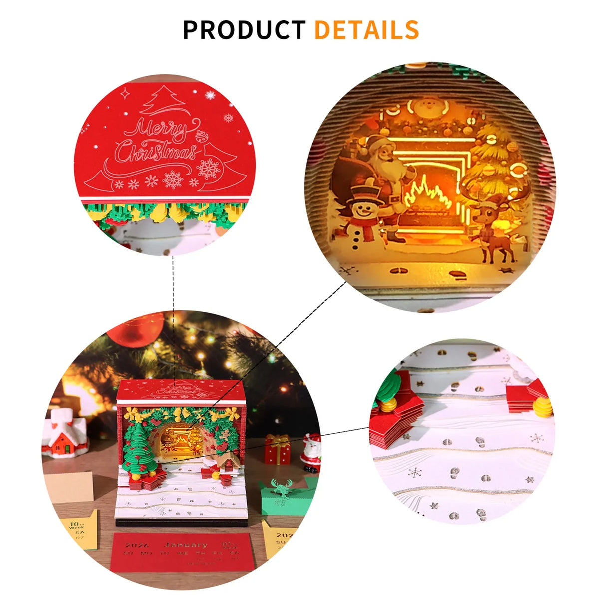 3D Christmas Arch Desk Calendar 2026 | LED Lights Memo Pad