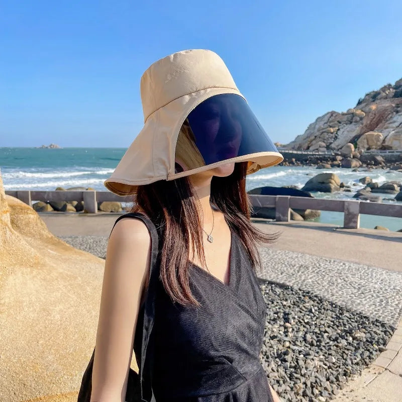 Wide Brim UV Bucket Hat with Full Face Visor | Sun Protection