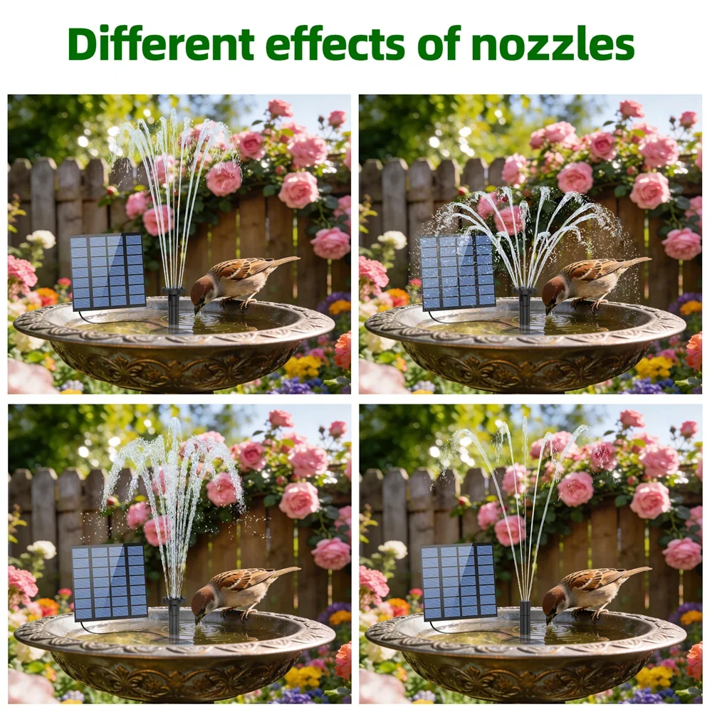 1.8W Solar Fountain Pump – 6 Nozzles, IPX8 Bird Bath Garden