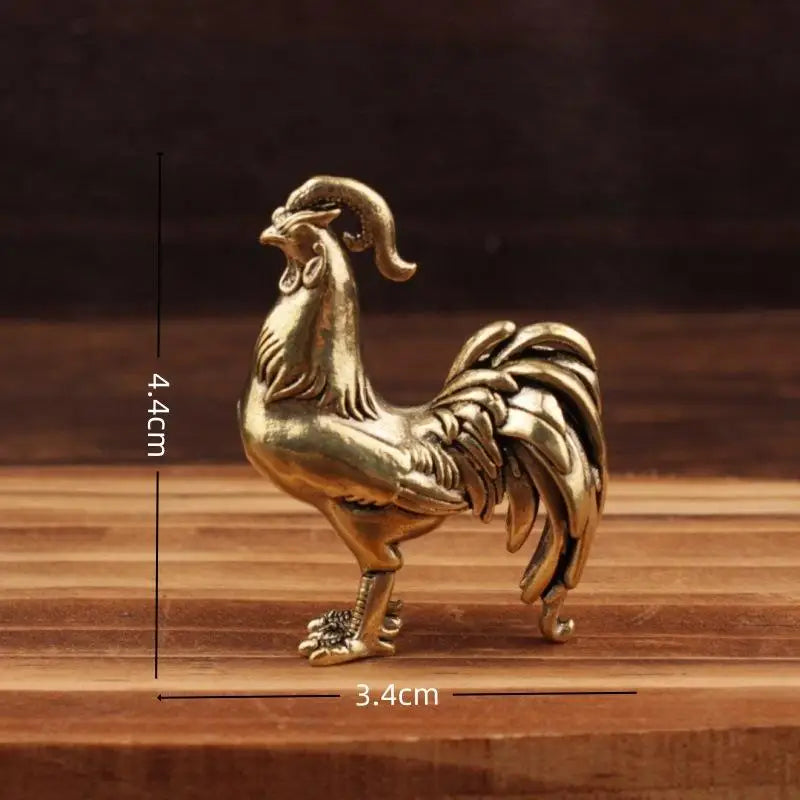 Brass Rooster Tea Pet Ornament | Retro Zodiac Decor Gift