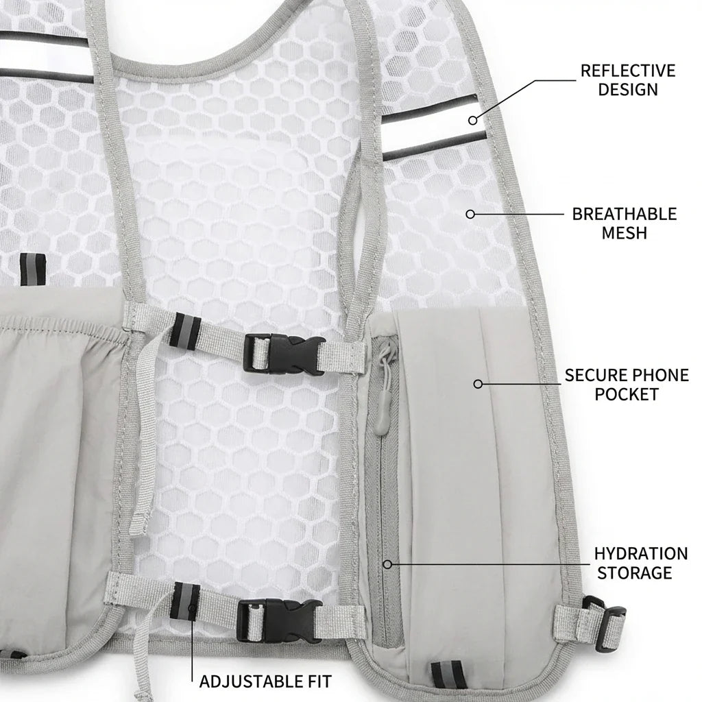 Lightweight Running Vest | Reflective Hydration Pack & Phone Holder