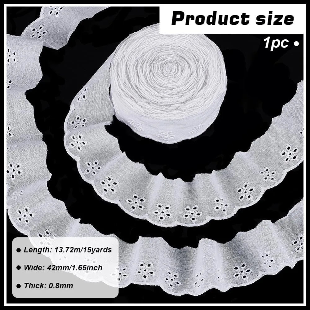 White Hollow Flower Lace Trim Ribbon 42mm Wavy Edge – 15 Yards