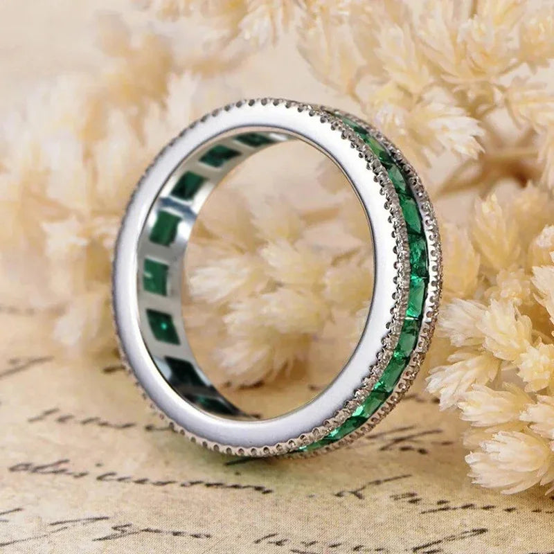 Huitan Green CZ Princess Square Ring for Women | Wedding Jewelry