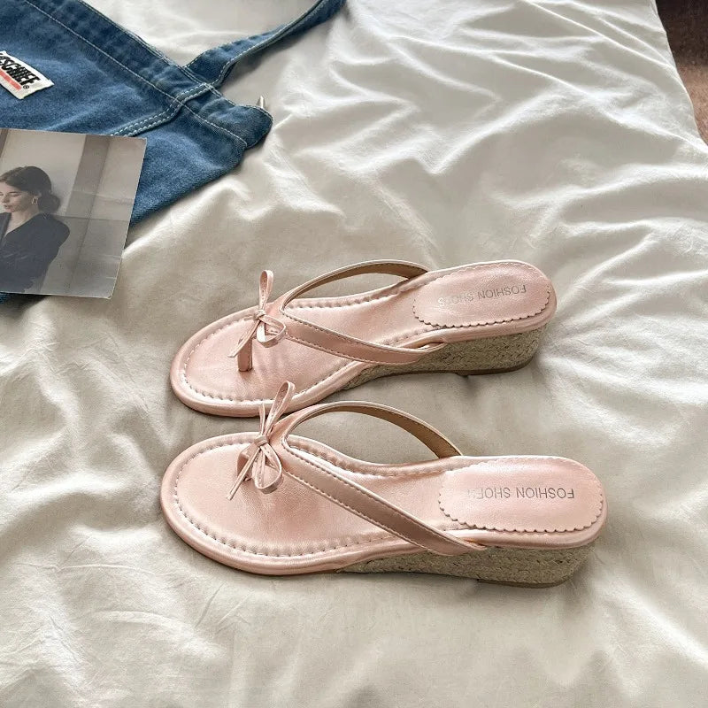 Women's Butterfly-Knot Wedge Slippers – Elegant Summer Slides