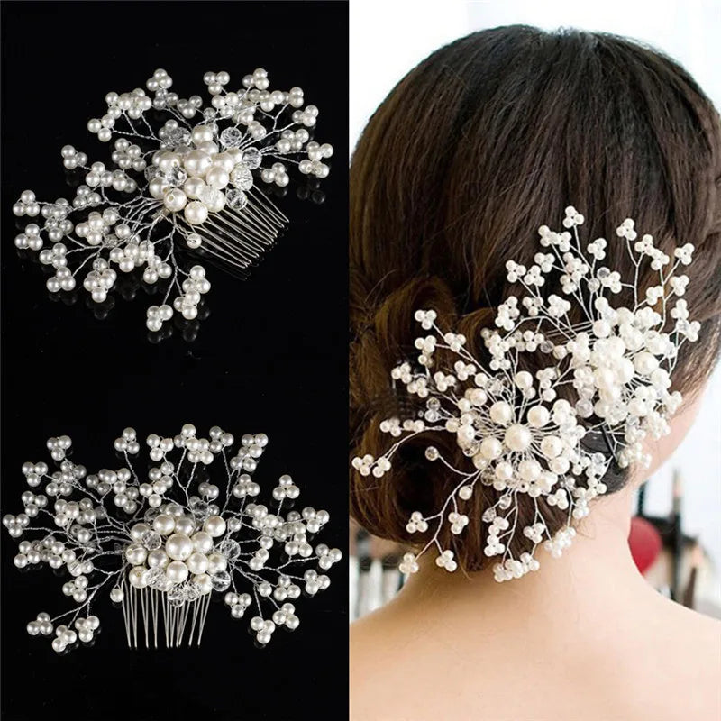Bridal Crystal Pearl Flower Hair Clip | Wedding Hair Accessory