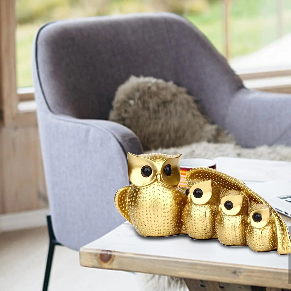 Family of Four Owl Statue – Resin Bird Figurine Home Decor
