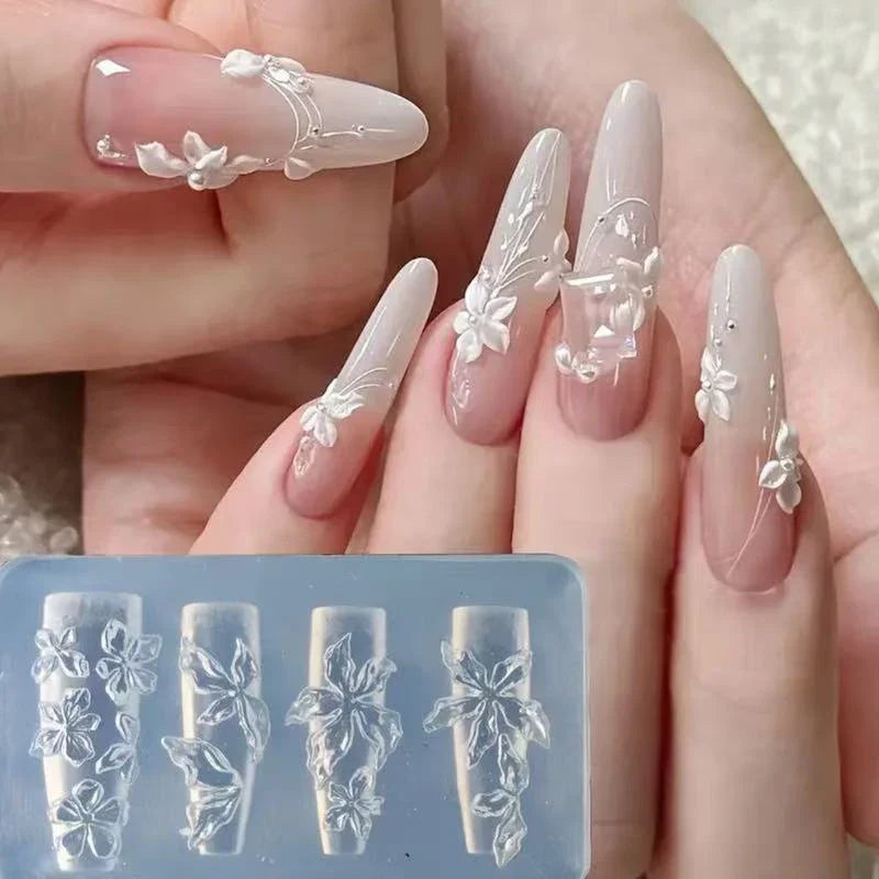 3D Silicone Nail Carving Mold – Lily & Ice Flower DIY Art