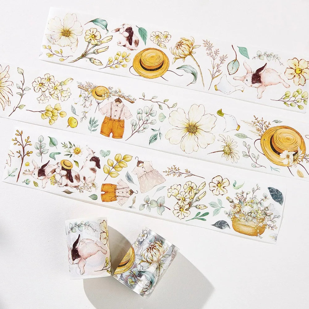 Vintage Flower Bunny Butterfly Spring Washi PET Tape Planner Card