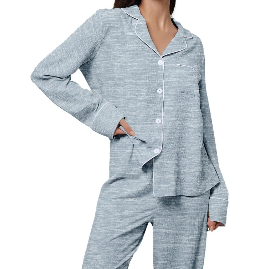 Women's Lapel Pajama Set – 2-Piece Long Sleeve Loungewear