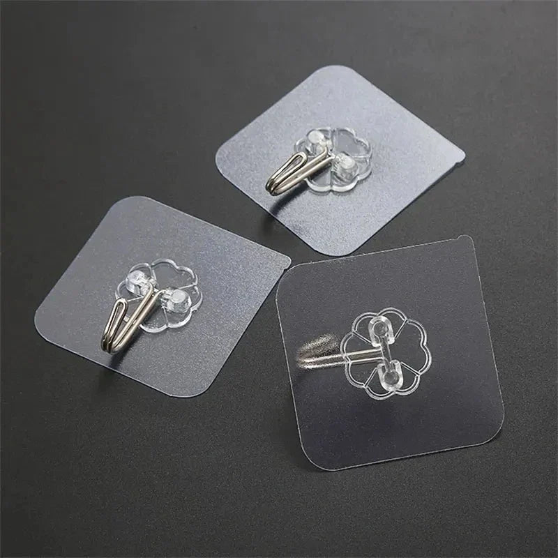 10-Pack Clear Self-Adhesive Wall Hooks | Stainless Steel