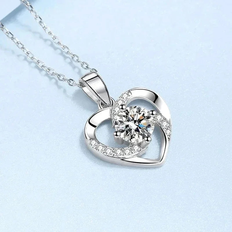 Huitan Crystal Heart Pendant Necklace | Cubic Zirconia Silver