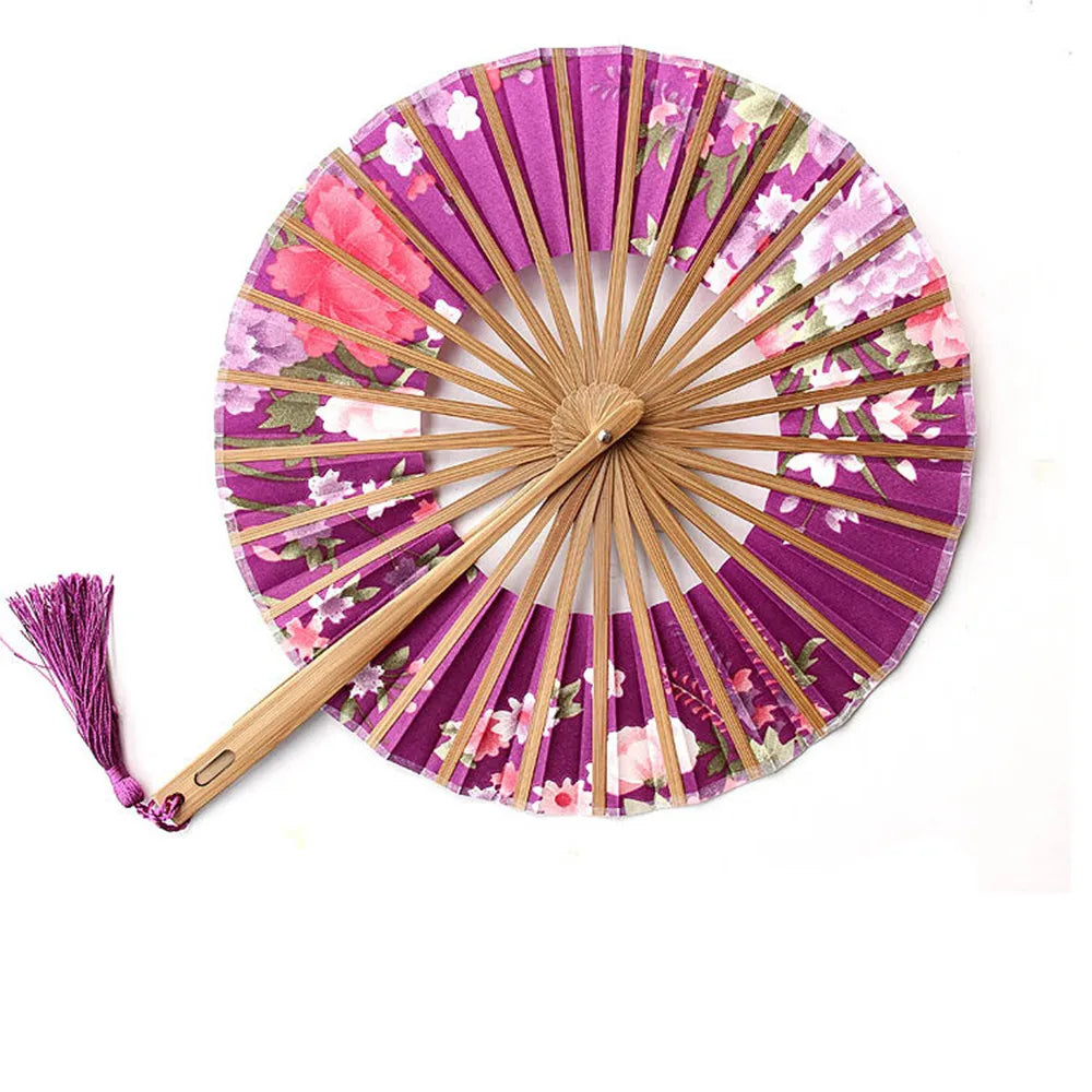Japanese Sakura Flower Pocket Folding Hand Fan Round Circle Party