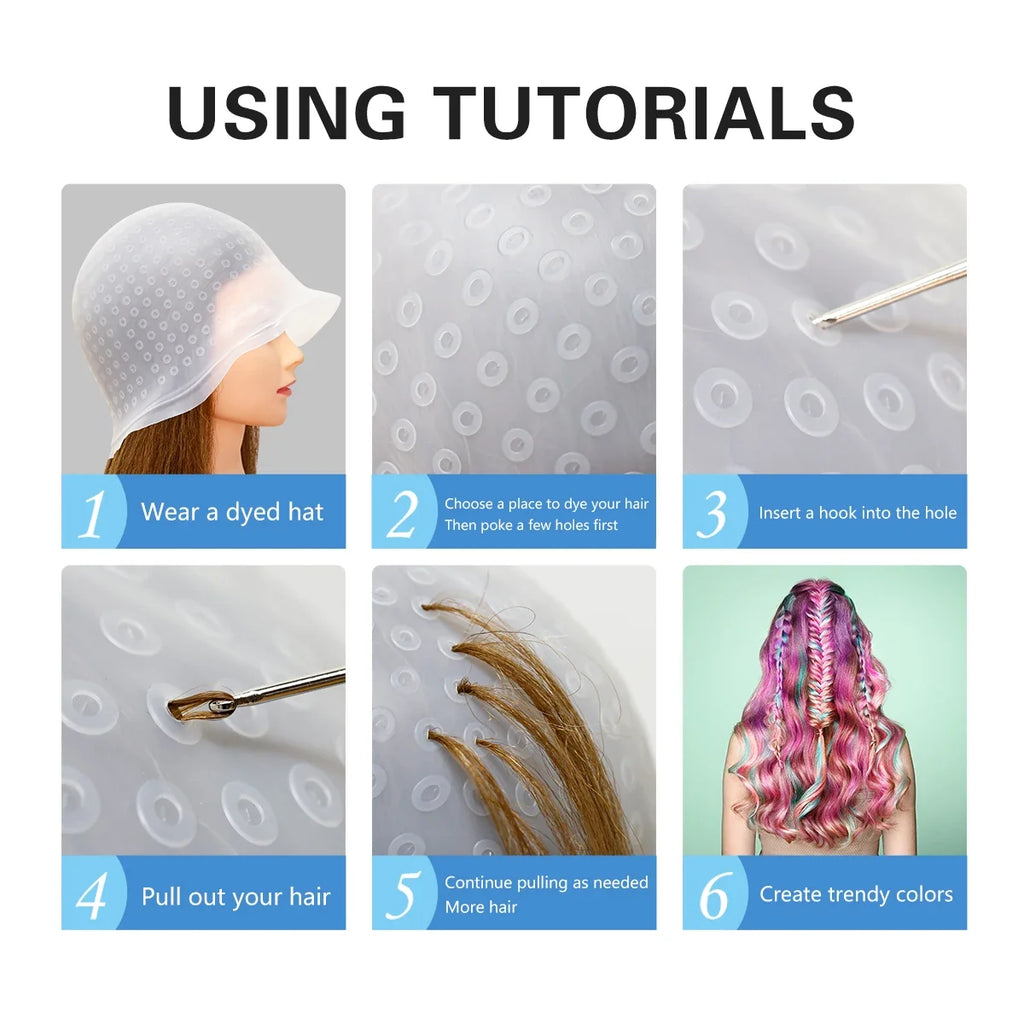 Silicone Hair Highlight Cap with Hook – Reusable Dye Kit