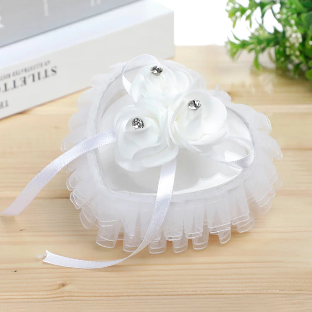 Love Heart Lace Wedding Flower Girl Clutch Ring Box Bridal Jewelry