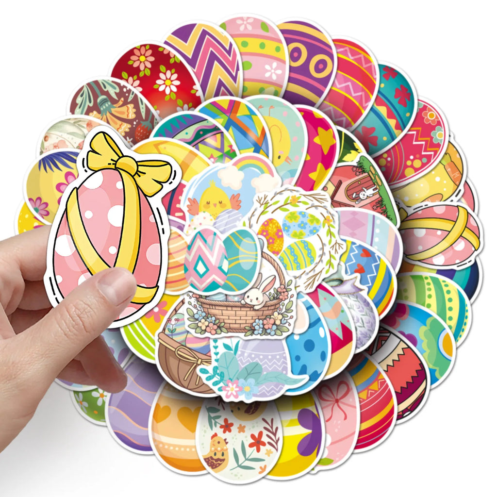 50 Easter Egg Stickers Colorful Bunny Decals Party Decor Water