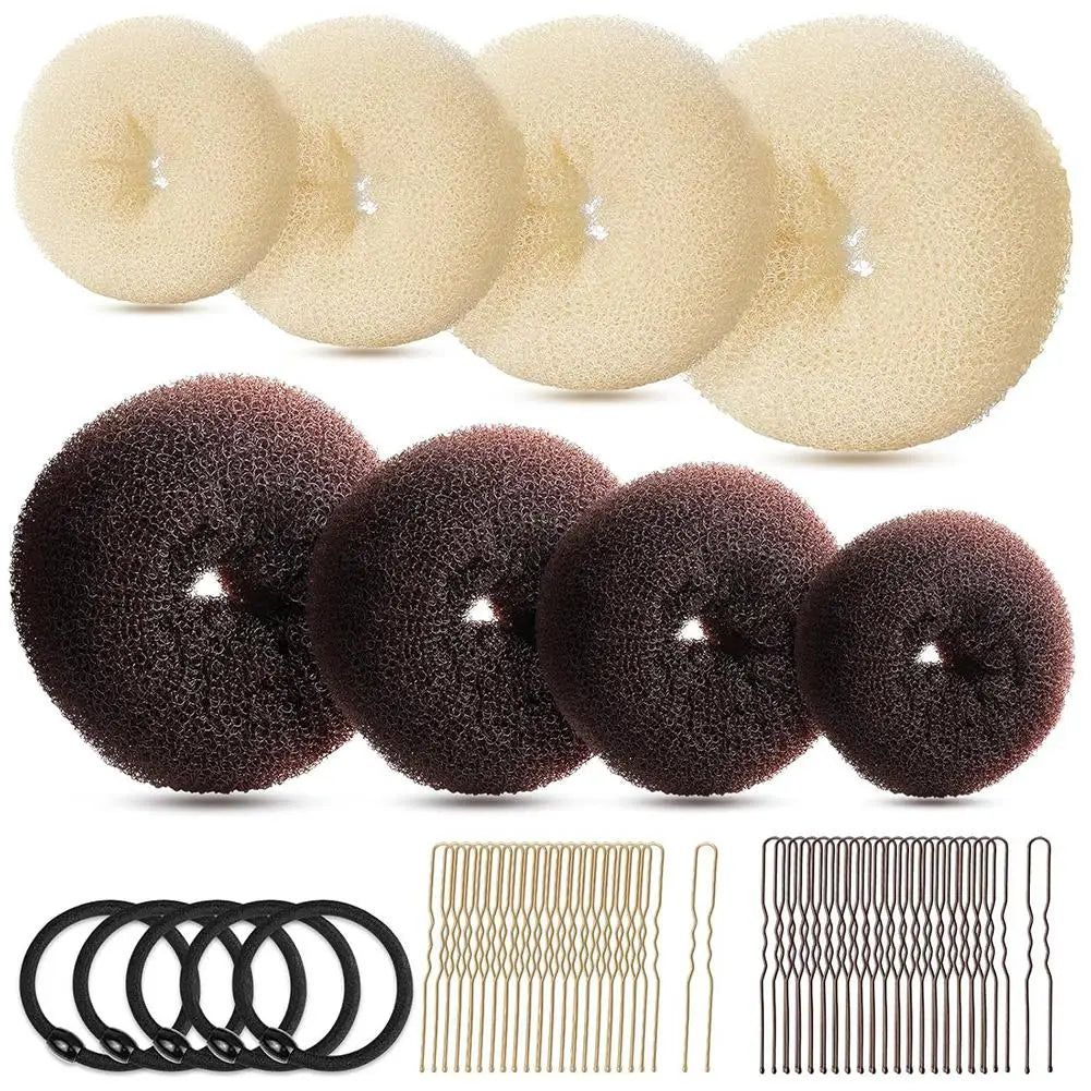 Donut Hair Bun Maker Set – Shapers, Elastic Bands & Pins