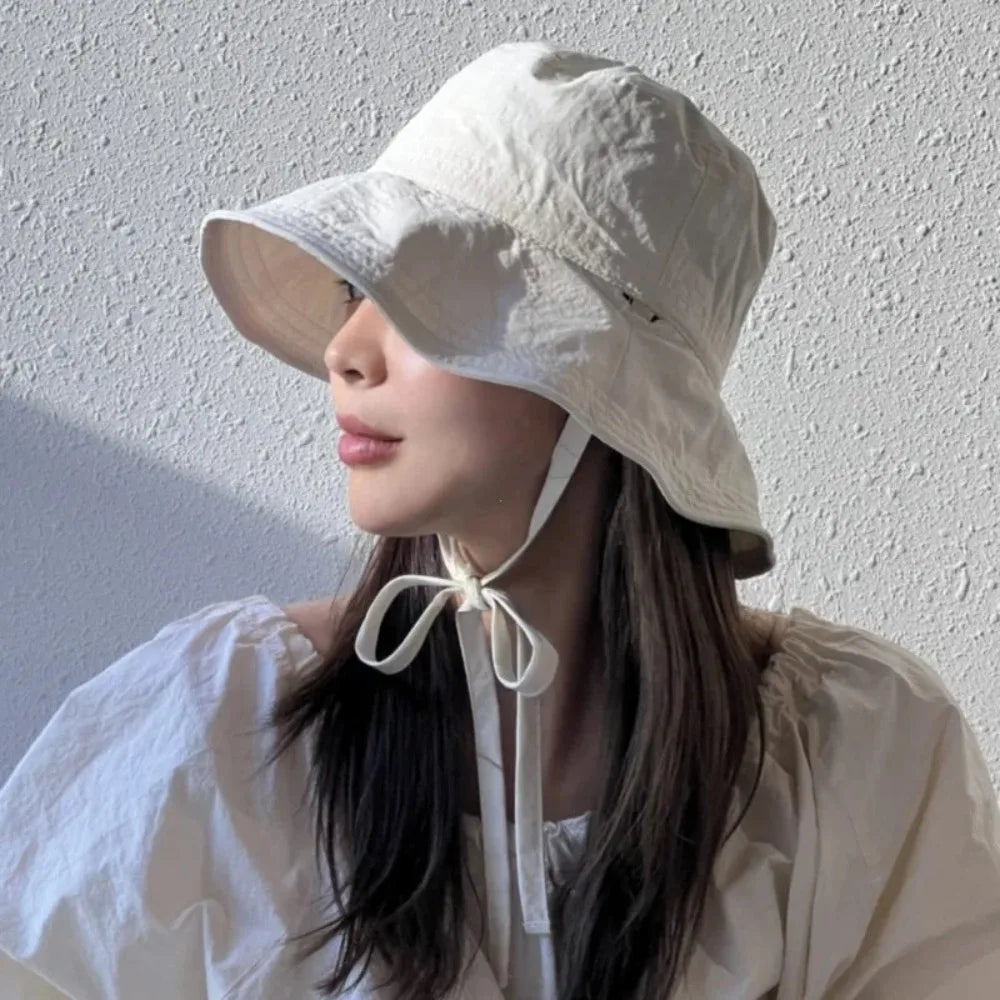 Lace-Up Fisherman Bucket Hat – Knit Sun Hat for Women