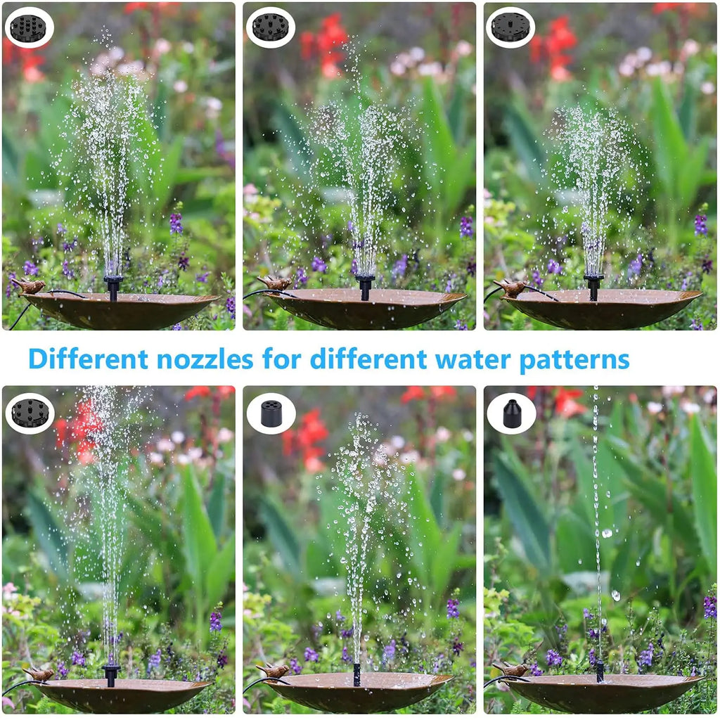 Solar Fountain Pump 2.5W – 6 Nozzles for Bird Bath & Garden