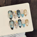 10pcs Cat's Eye Press On Nails – Autumn Brown Star & Flower Art