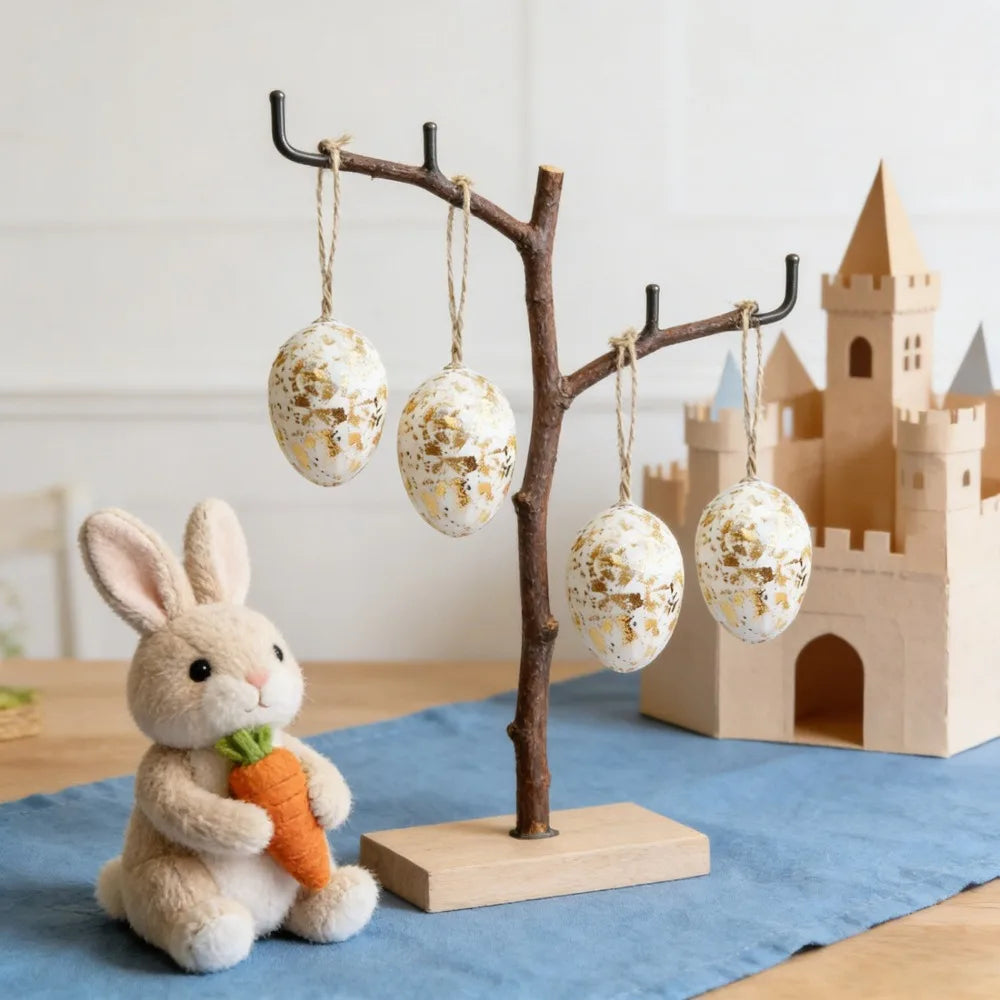 24-Piece Easter Foil Egg Hanging Pendants – Gold & Silver