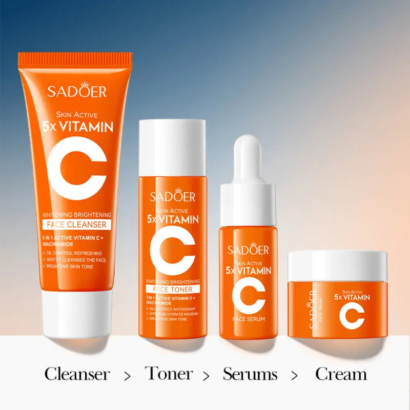 SADOER 5x Vitamin C Travel Skincare Set – 4-Piece Kit