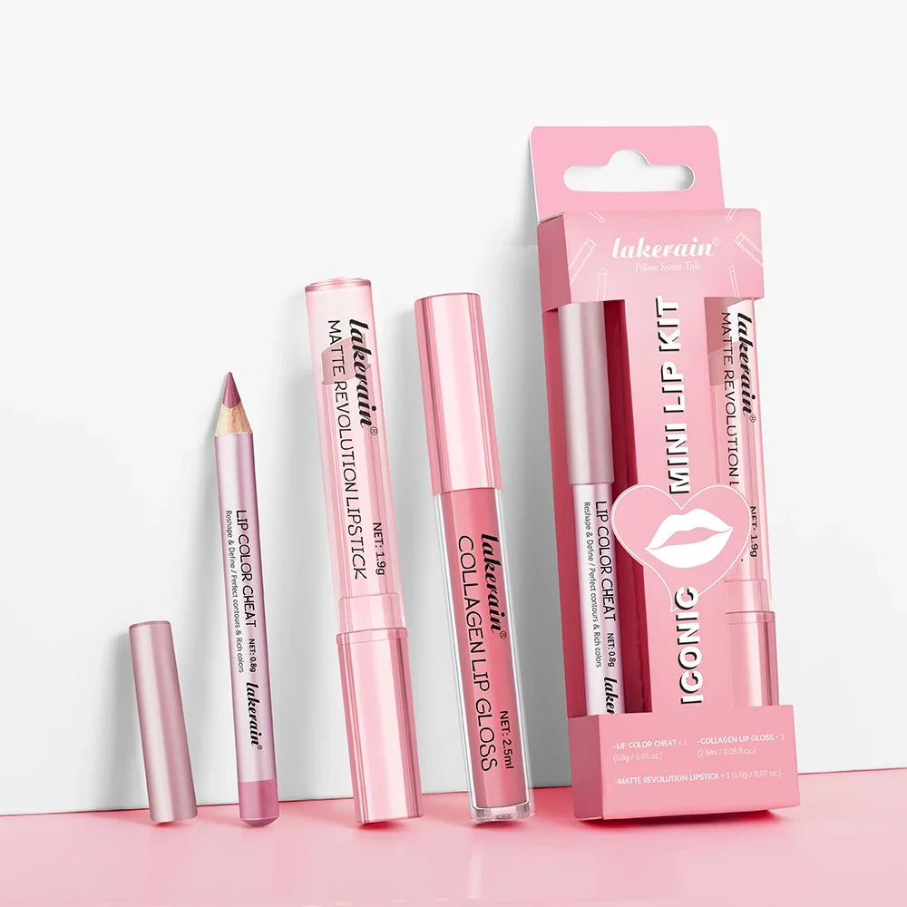 Lakerain 3-Piece Mini Lip Kit – Liner, Matte Lipstick & Gloss