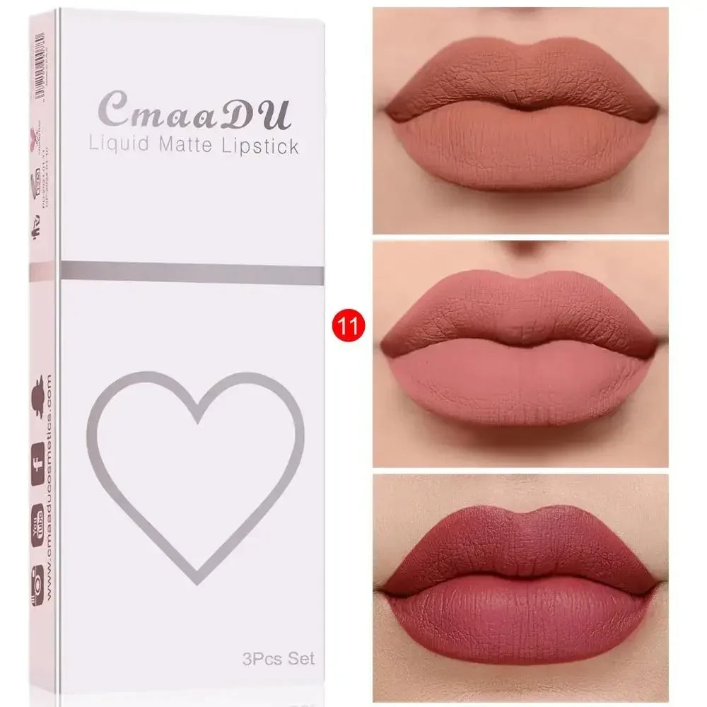 CmaaDu 3-Piece Velvet Matte Liquid Lipstick Set – Waterproof