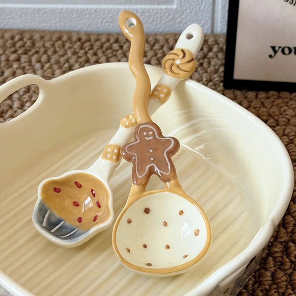 Ceramic Long Handle Spoon – Cute Baked Goods Underglaze Design