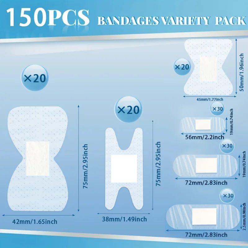 150-Piece Waterproof Adhesive Bandages – Multi-Size Variety Pack