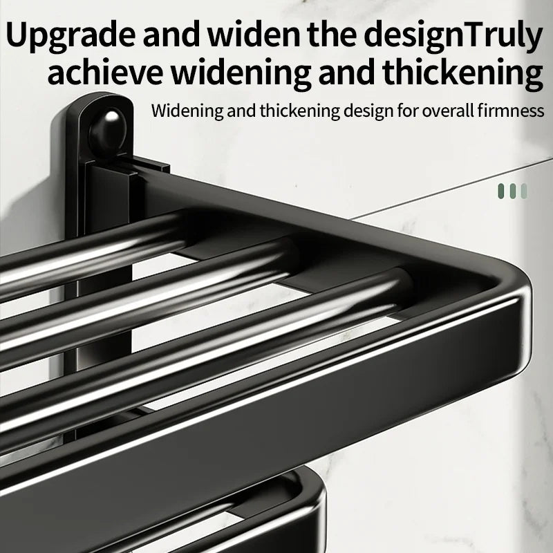 Black Aluminum No-Drill Towel Rack | Bathroom Towel Bar