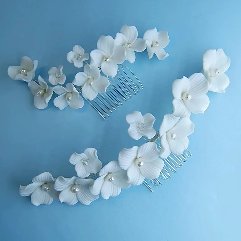 Handmade Ceramic Pearl Hair Combs & Bun Maker Set