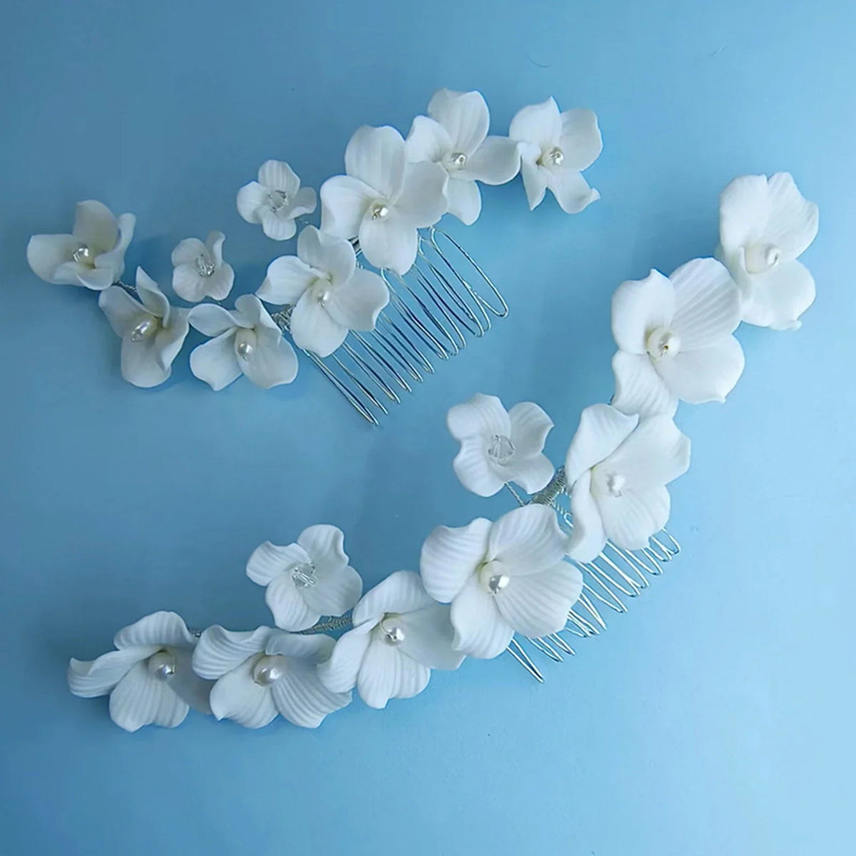 Handmade Ceramic Pearl Hair Combs & Bun Maker Set