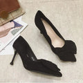 Women's Bow Tie Velvet High Heel Pumps – Pointed Toe Slip-On
