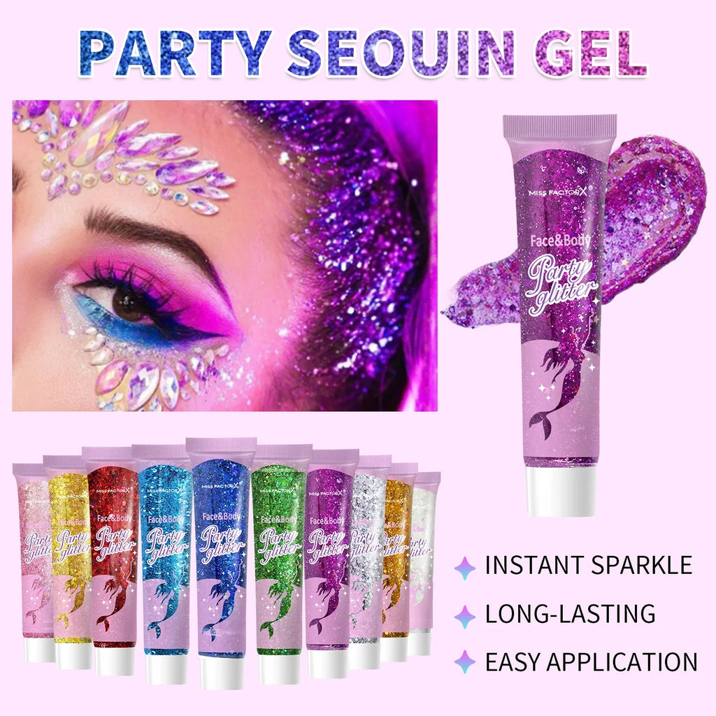 10-Piece Face & Body Glitter Gel Set – Festival Carnival Makeup