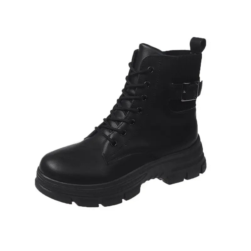 Women's Belt Buckle Ankle Boots – Soft Sole Lace-Up Shoes