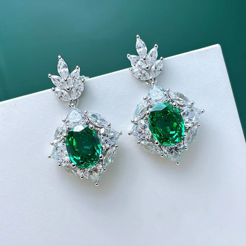 Huitan Green Cubic Zirconia Drop Earrings | Wedding Jewelry